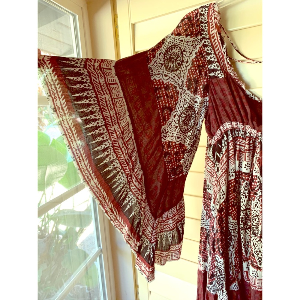 Free people burgundy print mini boho dress